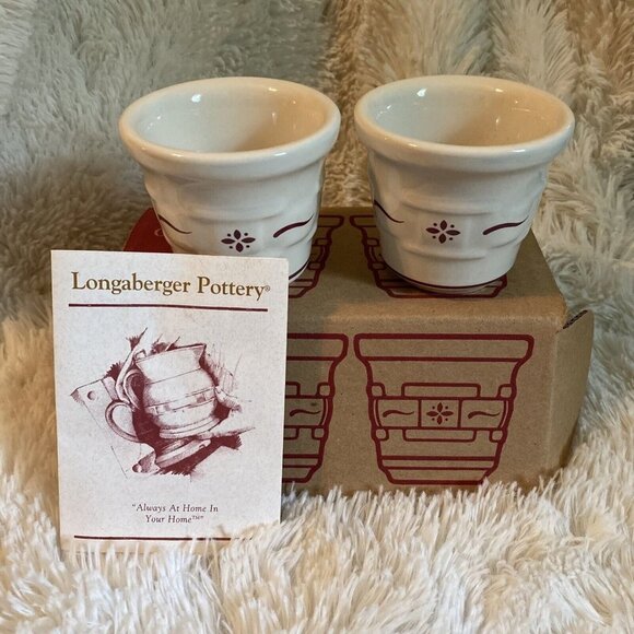LONGABERGER LOT OF 2 RED VOTIVE CUPS, USA‎ POTTERY, NEW IN BOX - Picture 1 of 5